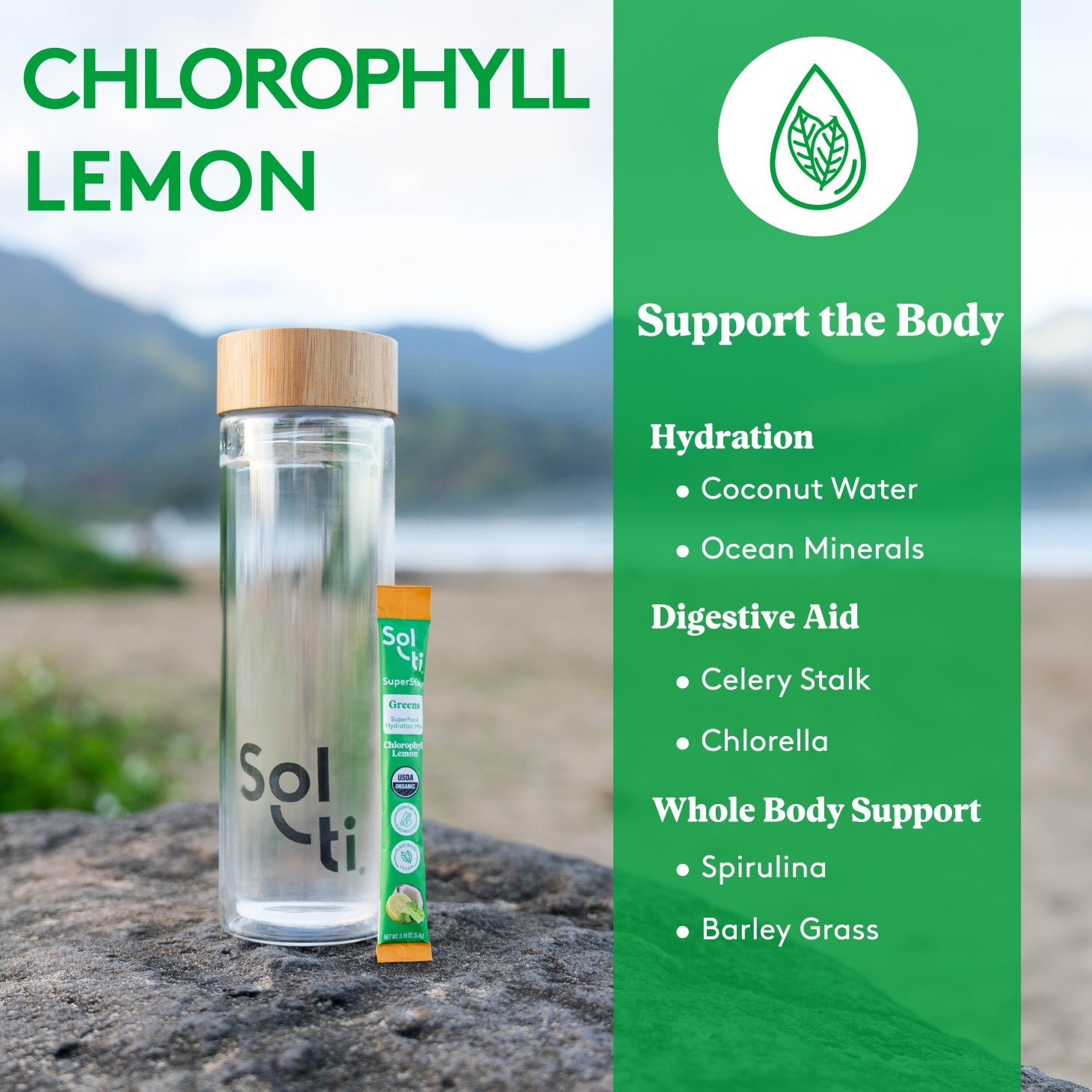 SuperStix Chlorophyll, benefits: Hydration, Digestive Aid and Whole Body Support