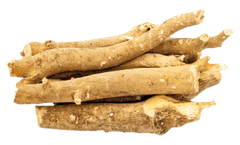 Stack of dried Ashwagandha roots on a light background