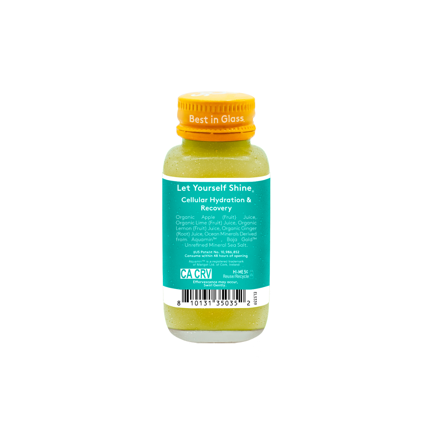 Sol-ti ELECTROBOOST SuperShot  Glass Bottle with a bright turquoise let yourself shine label, shown against a light background 