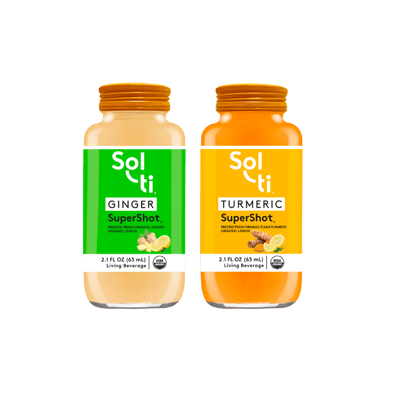 2 bottles of Sol-ti best sellers GINGER and TURMERIC SuperShot