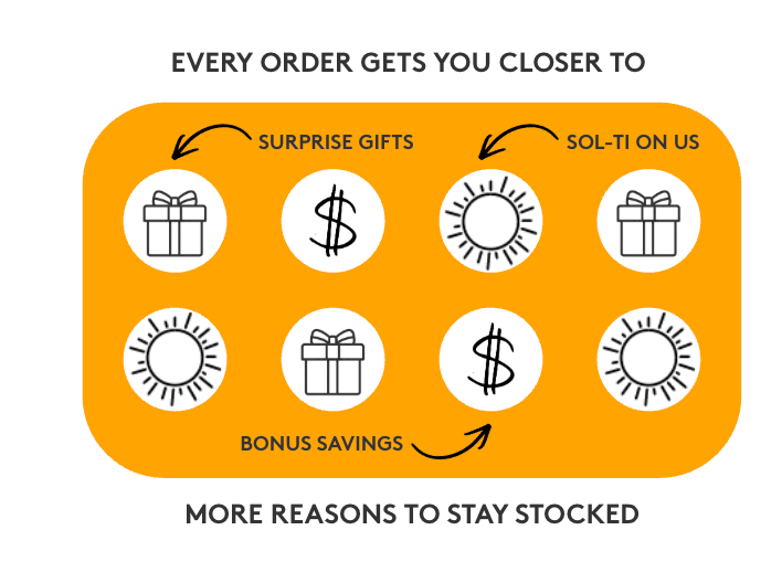 Promotional graphic Text reads 'EVERY ORDER GETS YOU CLOSER TO'  surprise gifts, bonus savings