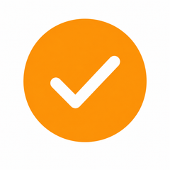 A simple orange circle containing a white check mark on a plain white background.