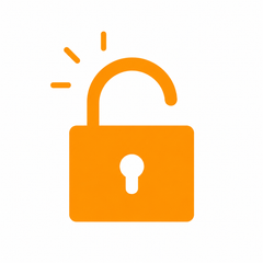 An orange padlock icon with an open shackle and small burst lines above, centered on a light gray background.